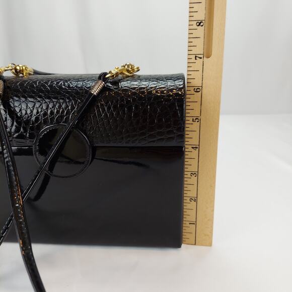 Vintage La Regale 50's Lunchbox Style Black Patent Leather Handbag Shoulder Bag - Picture 6 of 9